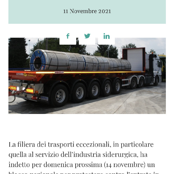 Trasporti eccezionali pronti al fermo per Domenica 14 Novembre 2021